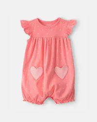 Carters Baby Girl Heart Pocket Short-Sleeve Romper - Pink Pink 12M