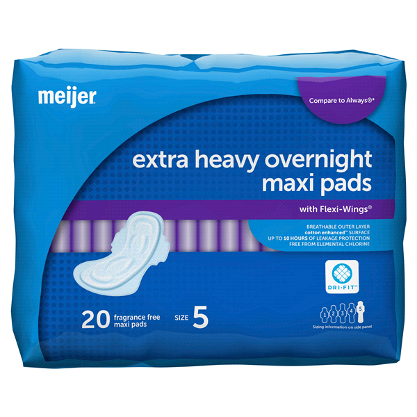 slide 12 of 21, Meijer Maxi with Flexi-Wings, Extra Heavy Overnight Absorbency, Size 5, 20 ct