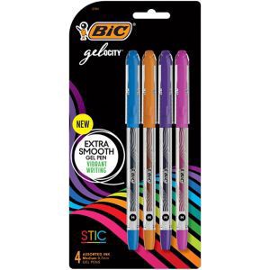 slide 1 of 1, Bic Gelocity Quick Dry Fashion Gel Stic Pens, Medium Point, Assorted Colors, 4 Ct, 4 ct