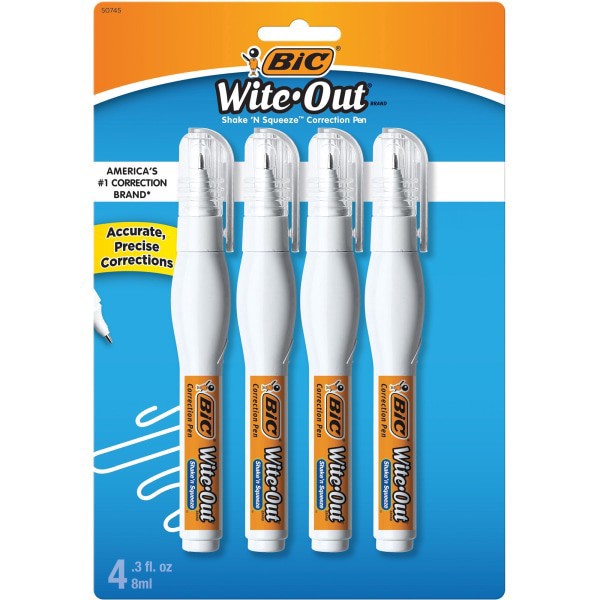slide 5 of 6, BIC Wite-Out Shake 'N Squeeze Correction Pen, 8 ml, Pack Of 4, 4 ct
