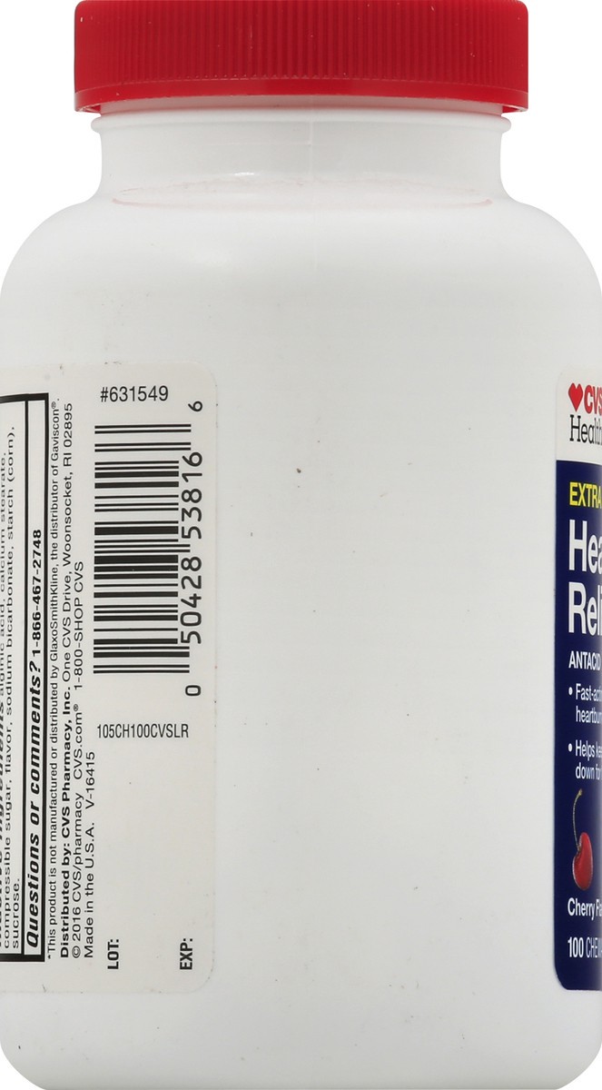 slide 6 of 9, CVS Health Extra Strength Heartburn Relief Chewable Tablets, Cherry, 100 Ct, 100 ct