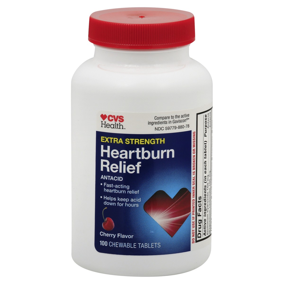 slide 8 of 9, CVS Health Extra Strength Heartburn Relief Chewable Tablets, Cherry, 100 Ct, 100 ct