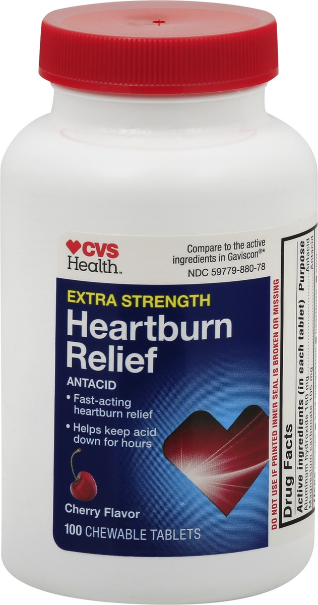 slide 5 of 9, CVS Health Extra Strength Heartburn Relief Chewable Tablets, Cherry, 100 Ct, 100 ct