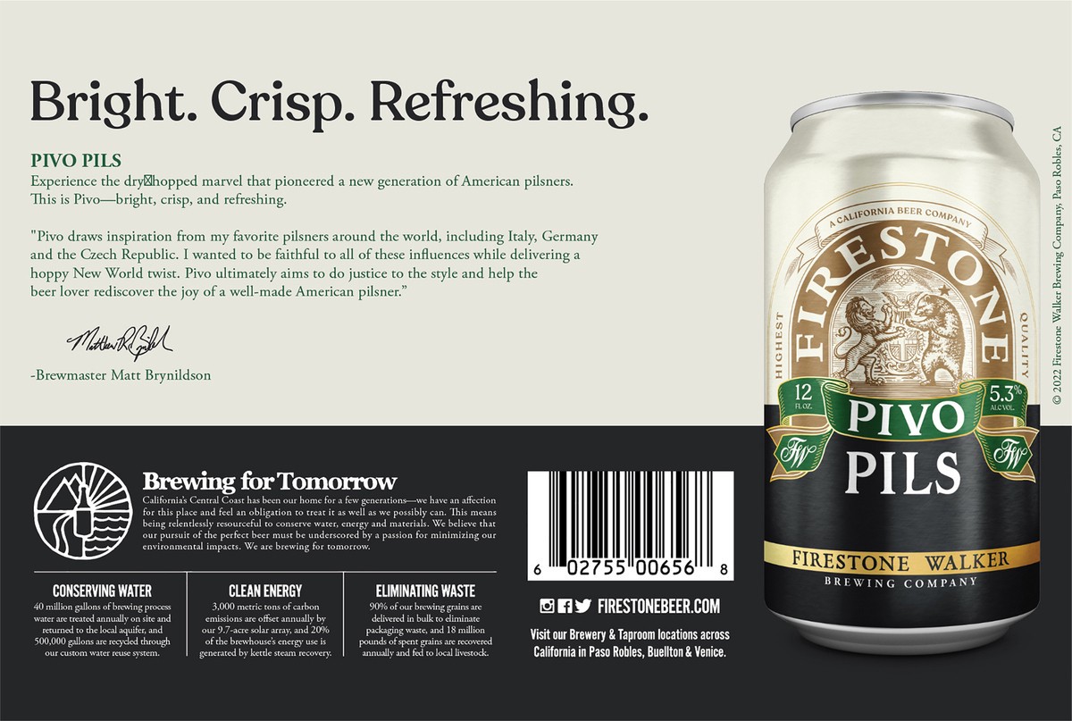 slide 3 of 8, Firestone Walker Pivo Pils Beer 12 oz - 6 Cans, 6 ct; 12 oz