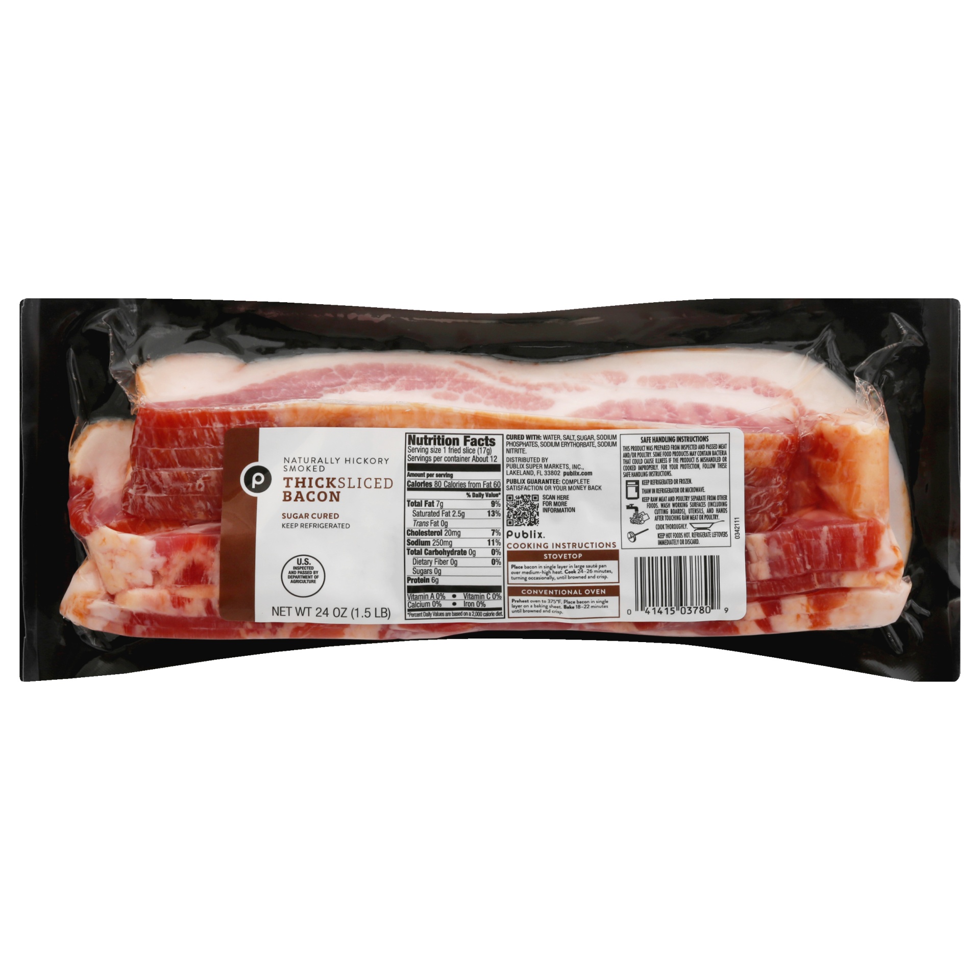 slide 1 of 1, Publix Thick Sliced Bacon, 24 oz