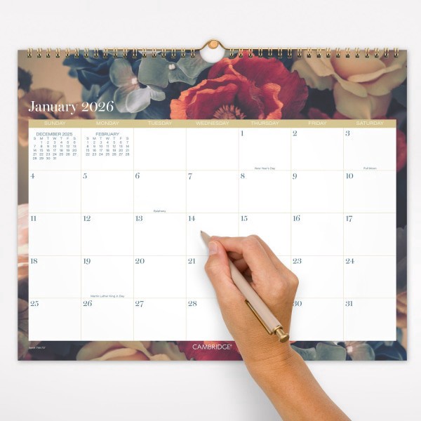 slide 5 of 6, Cambridge® Midnight Garden 2026 Monthly Wall Calendar, Medium, 15"" x 12"", 1 ct