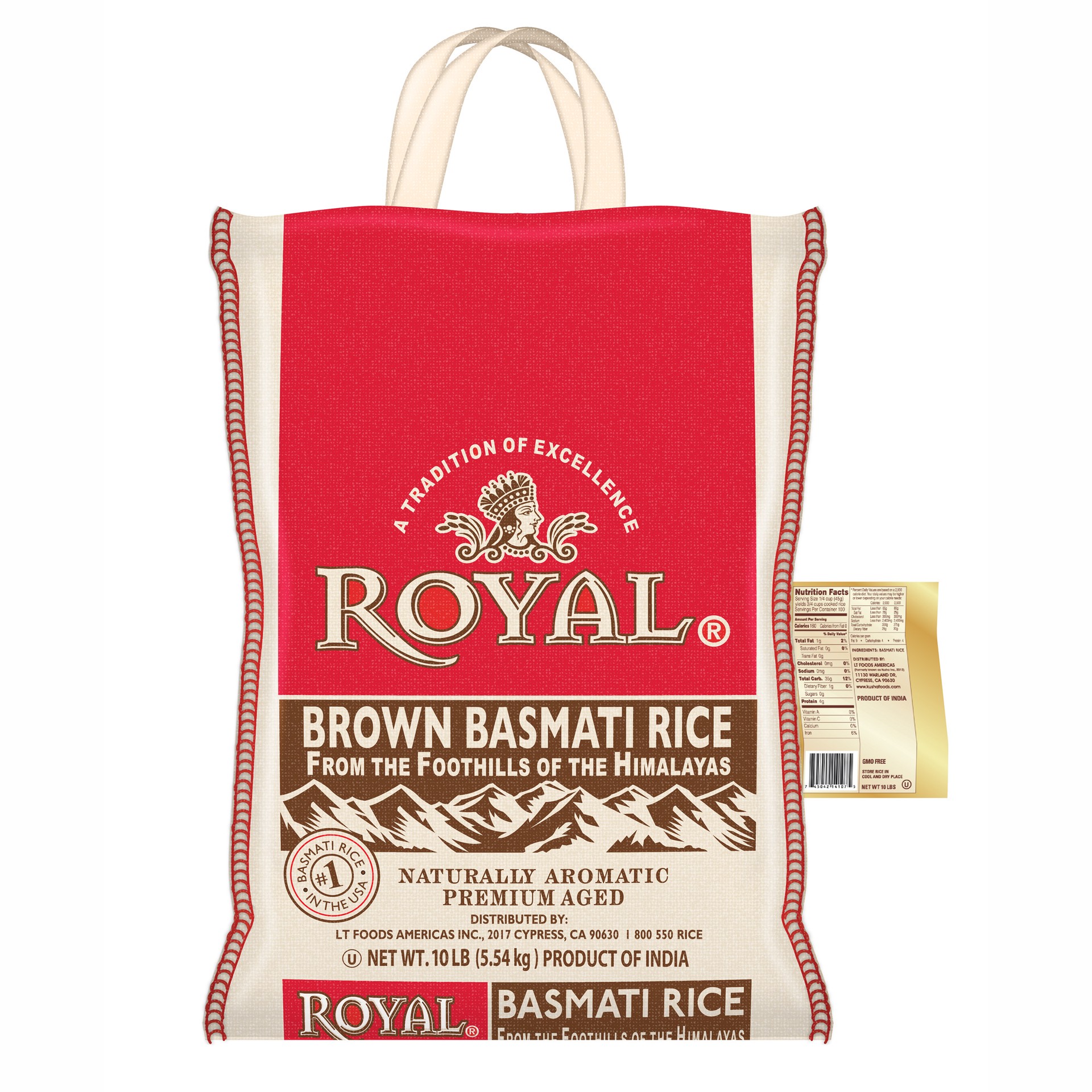 slide 4 of 8, Royal - Authentic Basmati Brown Rice Whole Grain, Naturally Gluten Free and Vegan - 10 Pounds - 10 lb, 10 lb