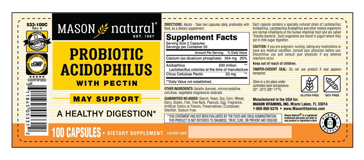 slide 4 of 10, Mason Natural Probiotic Acidophilus with Pectin Capsules, 100 ct