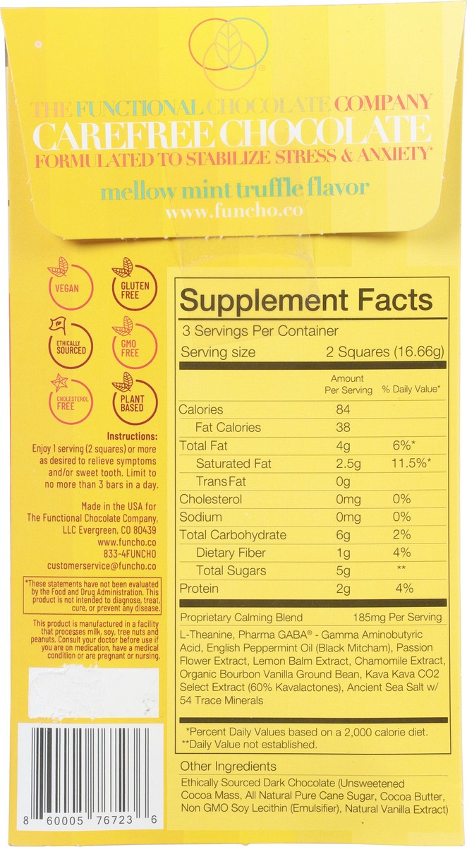 slide 11 of 12, The Functional Chocolate Company 60% Cacao Mellow Mint Truffle Flavor Carefree Chocolate 1.75 oz, 1.75 oz