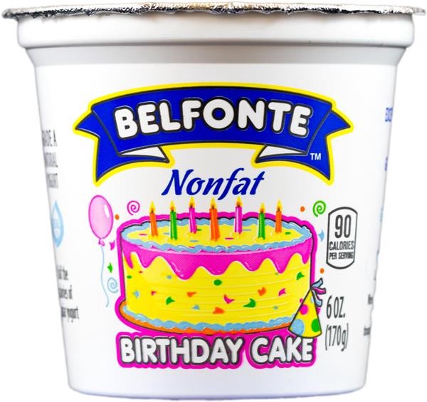 slide 1 of 1, Belfonte Nonfat Birthday Cake Yogurt, 6 oz