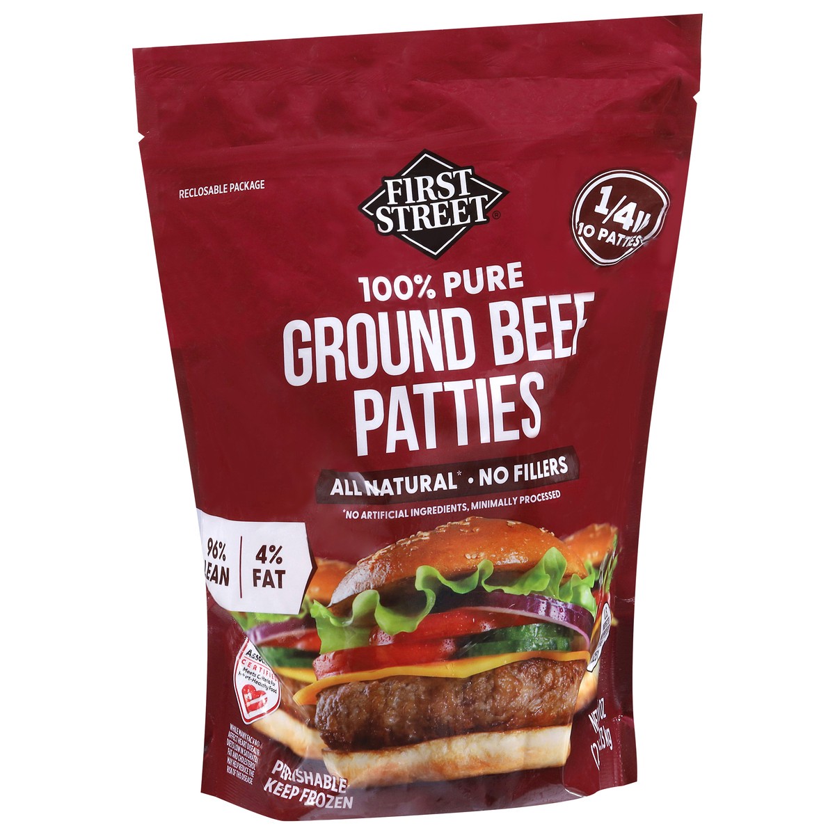 slide 2 of 3, First Street 96/4 Beef Patties, 40 oz