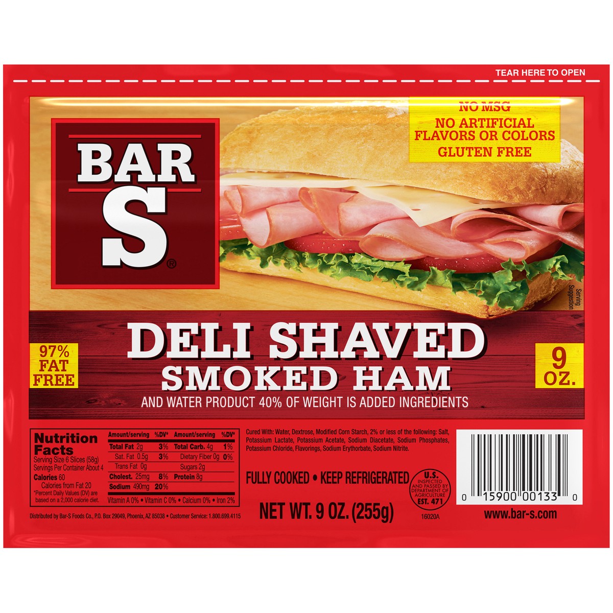 slide 1 of 7, Bar-S Deli Thin Ham, 9 oz