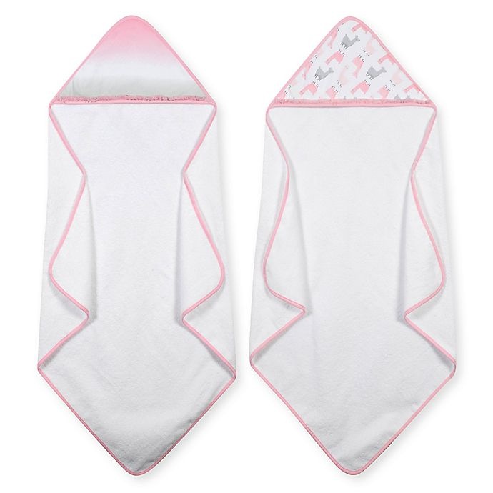 slide 1 of 2, Just Born Ombre/Lllama Hooded Towels - Pink, 2 ct