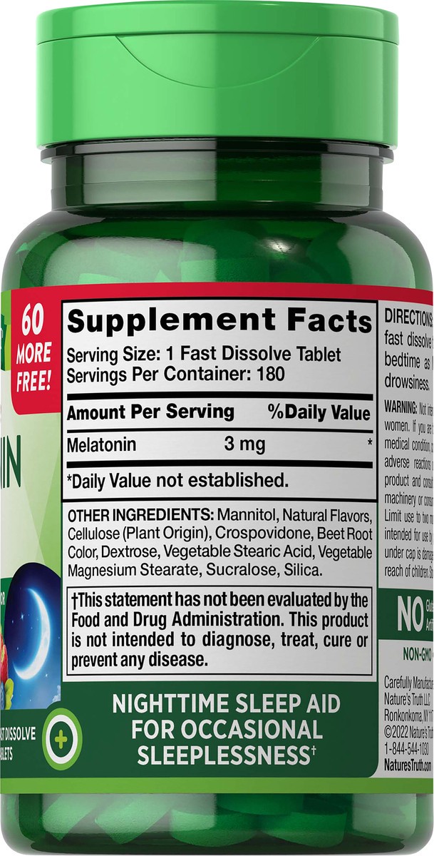 slide 4 of 5, Nature's Truth Melatonin 3 mg, 180 ct