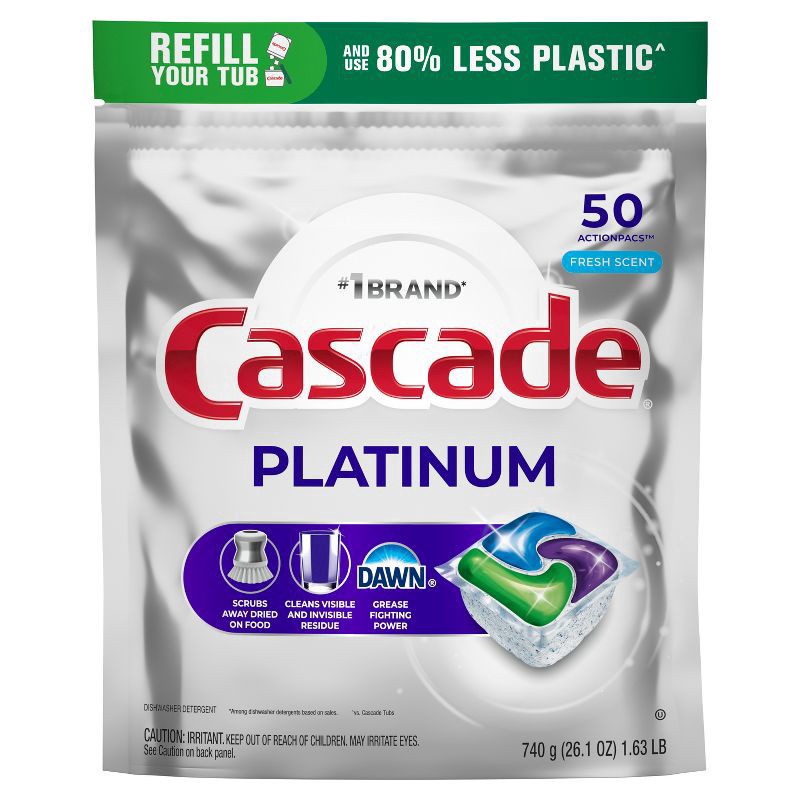slide 3 of 10, Cascade Platinum Actionpacs, Fresh Scent - 50 Ct. - 50 CT, 50 ct