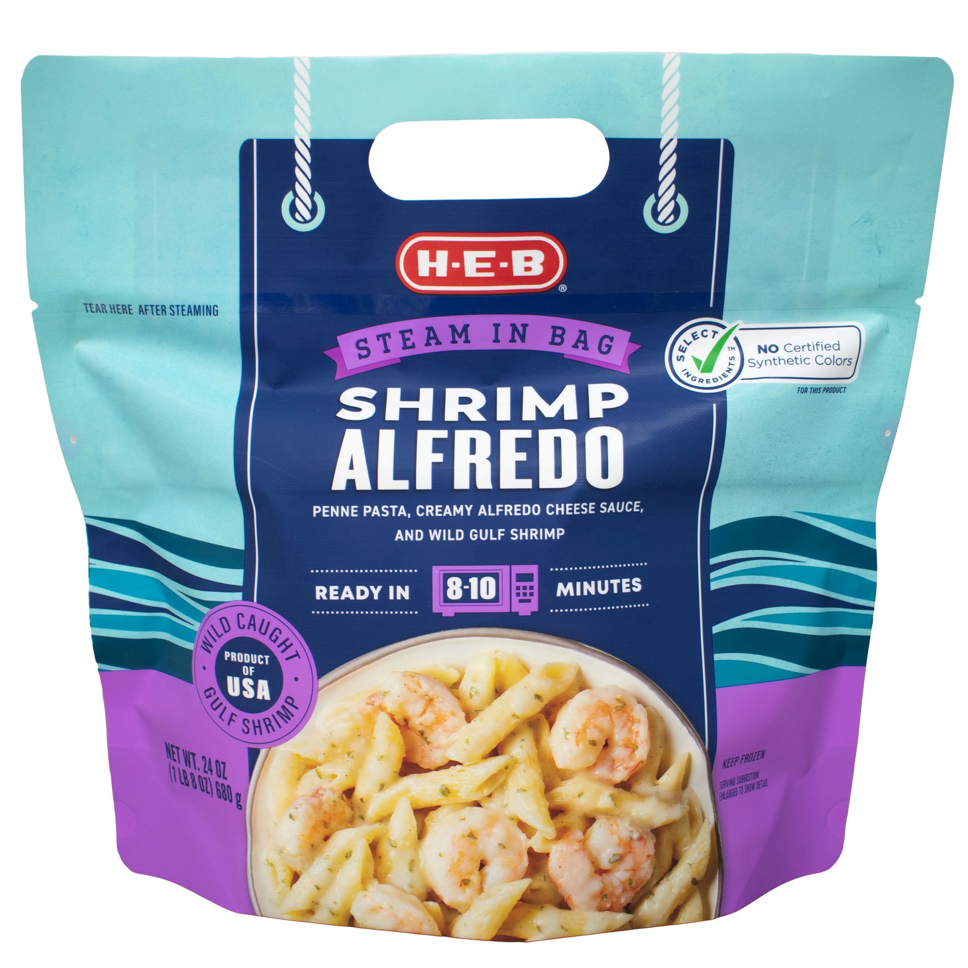 slide 1 of 1, H-E-B Frozen Steamable Shrimp Alfredo, 24 oz