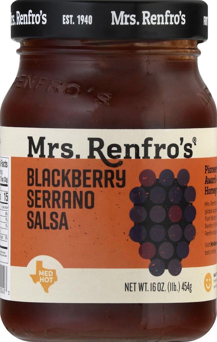 slide 1 of 13, Mrs. Renfro's Med Hot Blackberry Serrano Salsa 16 oz, 16 oz