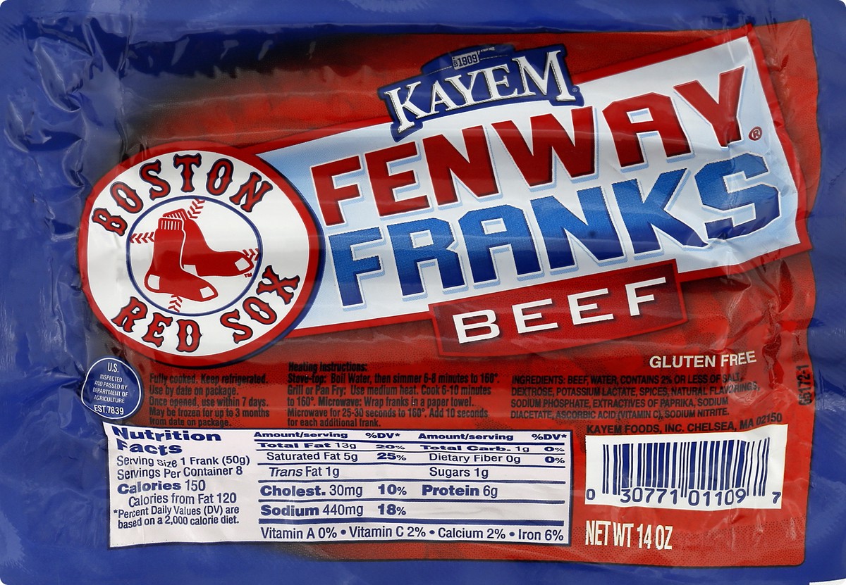 slide 3 of 13, Kayem Fenway Beef Franks 14 oz, 14 oz