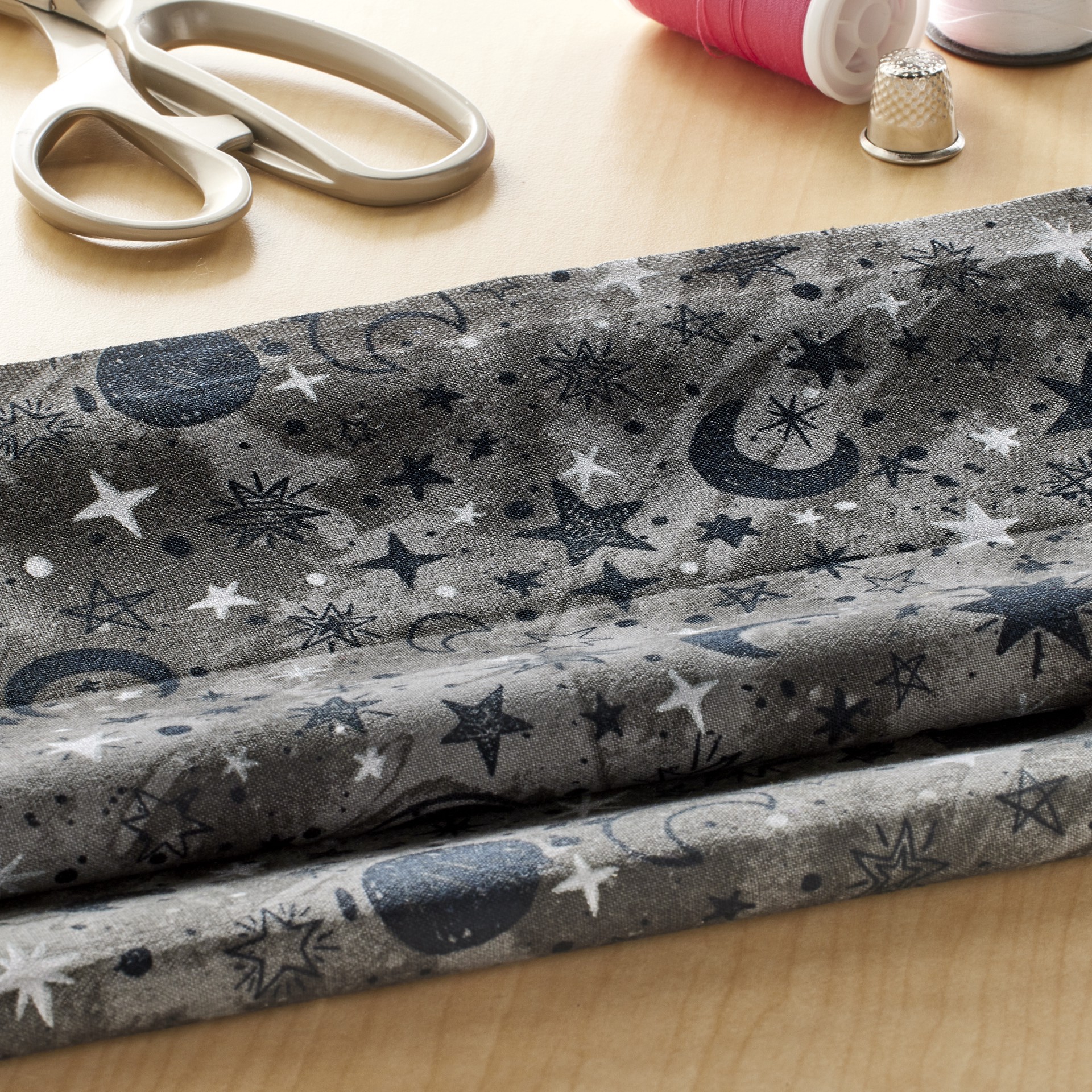 slide 3 of 4, Gray Night Sky Cotton Fabric By Loops & Threads, 18 in x 21 in