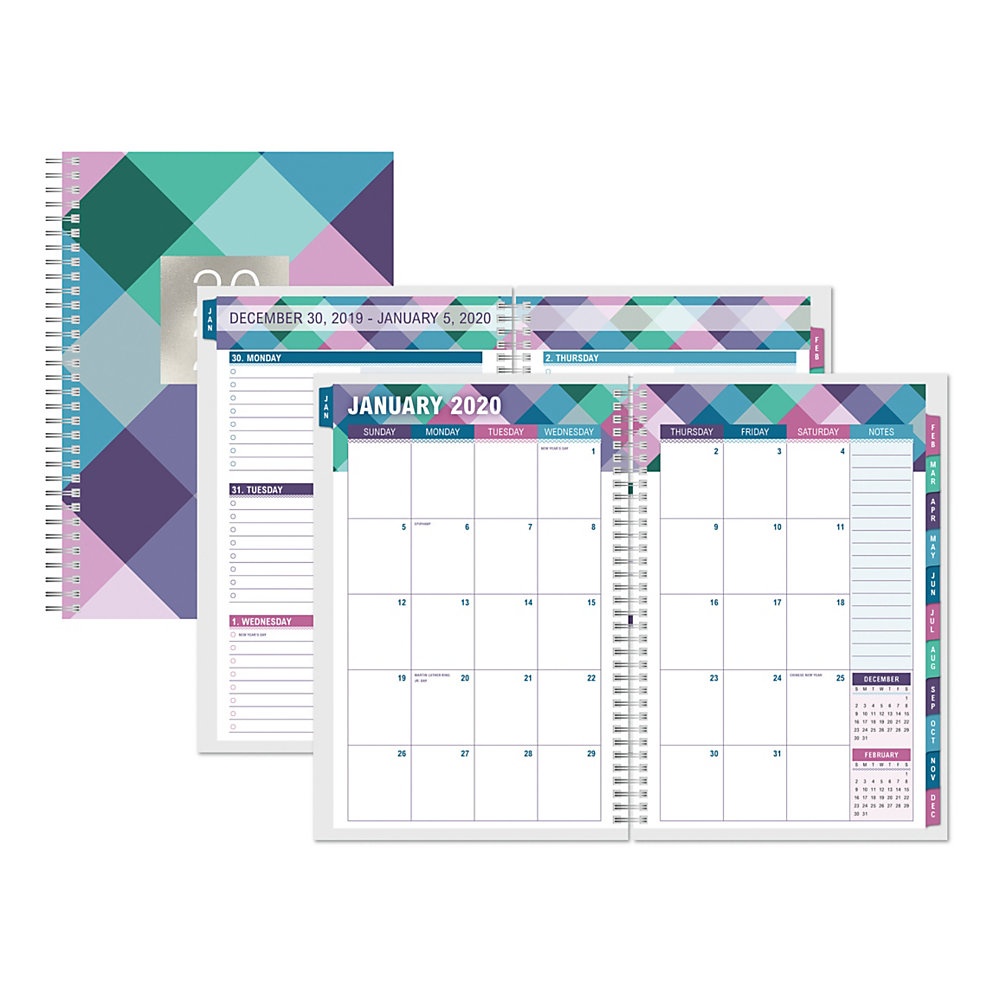 slide 1 of 1, Office Depot Brand Weekly/Monthly Planner, 5-1/2'' X 8'', Buffalo Check, January To December 2020, 1 ct