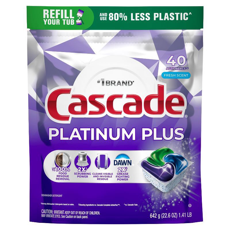 slide 8 of 9, Cascade Platinum Plus Actionpacs Fresh Scent 40 Ct - 40 CT, 40 ct