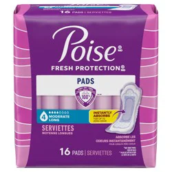 Poise Incontinence & Postpartum Pads for Bladder Leaks, 4 Drop Moderate Absorbency, Long Length, 16 Count