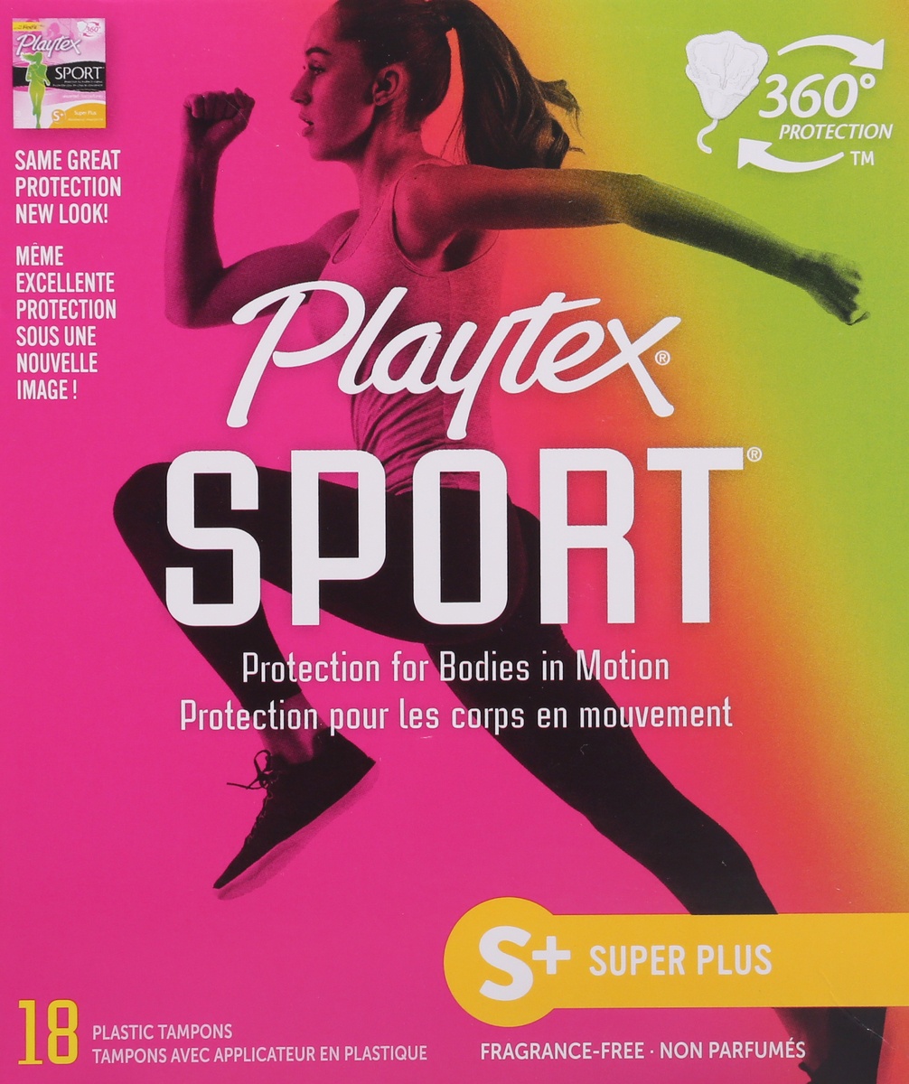 slide 6 of 9, Playtex Sport Plastic Tampons Unscented Super Plus Absorbency - 18 Count, 18 ct