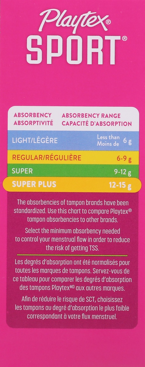 slide 7 of 9, Playtex Sport Plastic Tampons Unscented Super Plus Absorbency - 18 Count, 18 ct