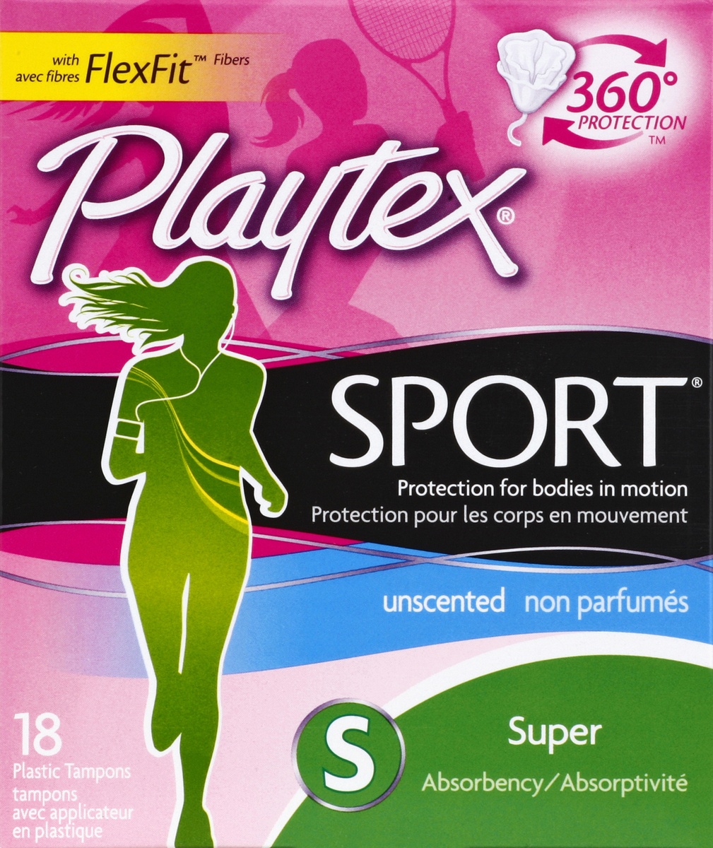 slide 2 of 4, Playtex Sport Plastic Tampons Unscented Super Absorbency - 18 Count, 18 ct