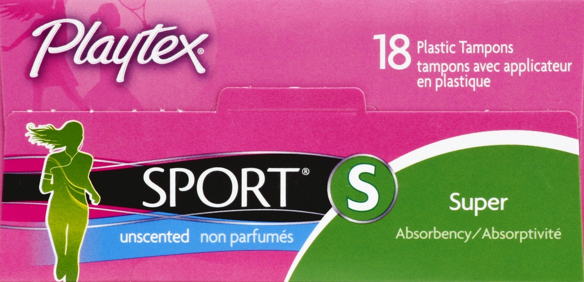 slide 4 of 4, Playtex Sport Plastic Tampons Unscented Super Absorbency - 18 Count, 18 ct