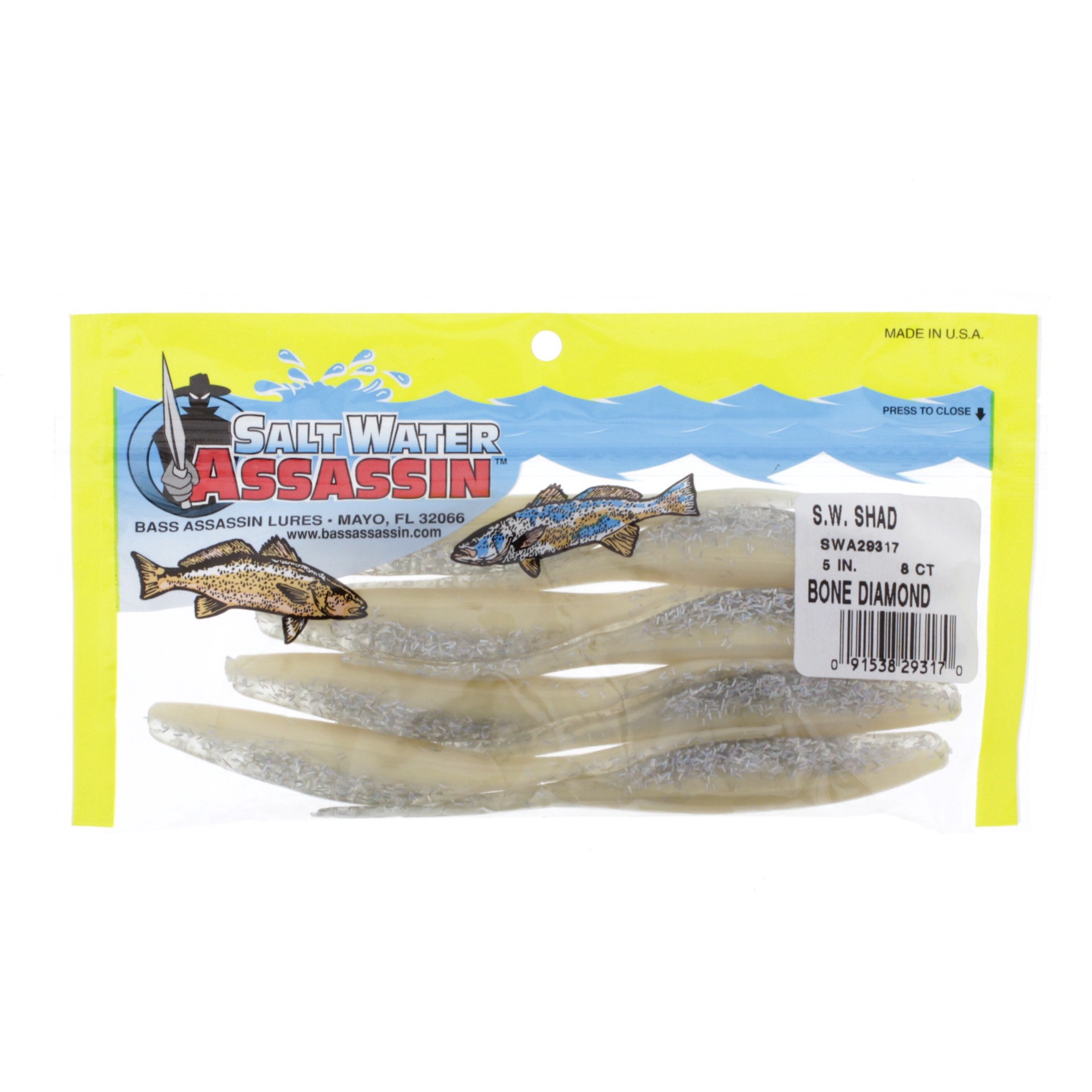 slide 1 of 1, Bass Assassin Bone Diamond 5 Inch Saltwater Shad Lure, 8 ct