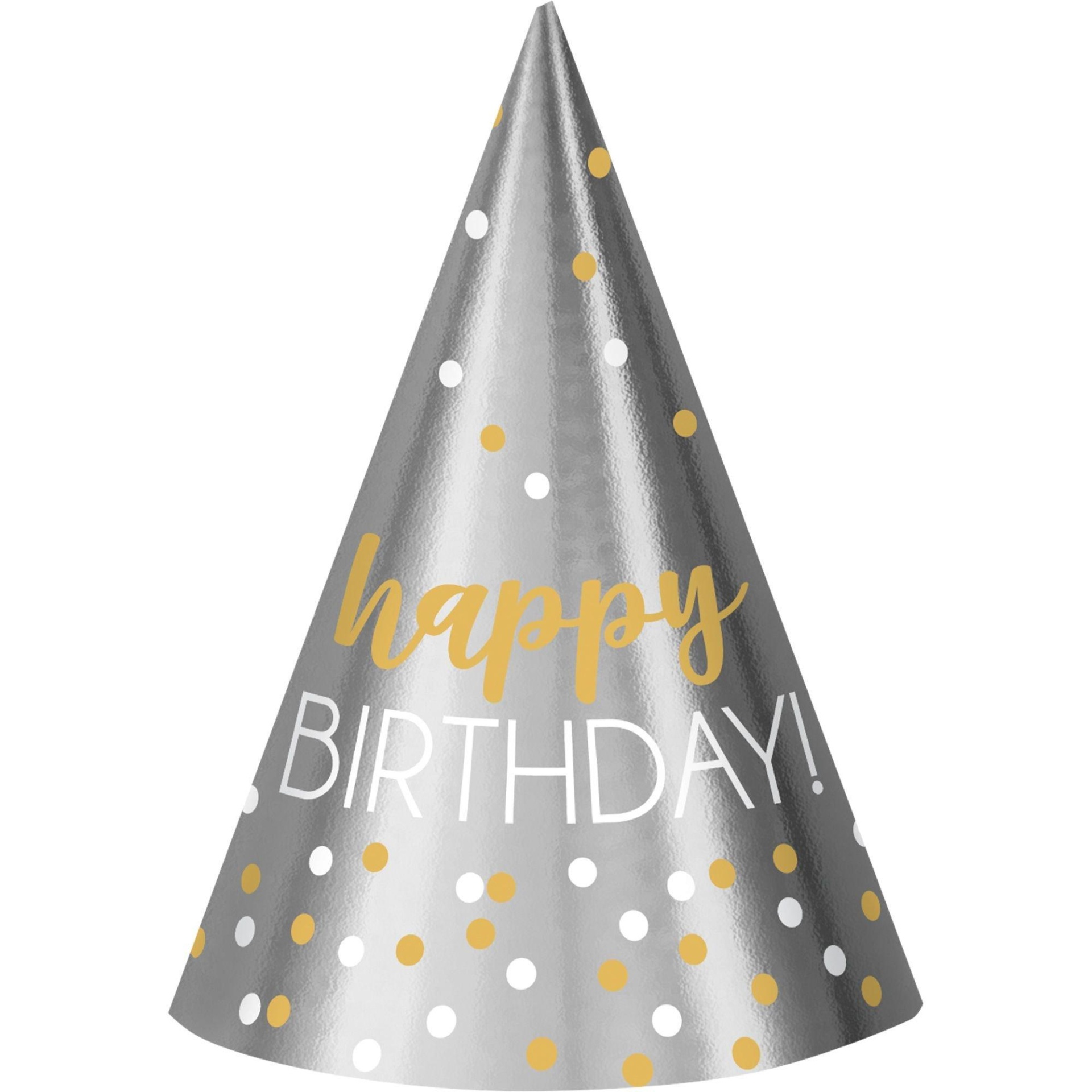 slide 1 of 1, Party City Metallic Gold & Silver Confetti Birthday Party Hats, 12 ct