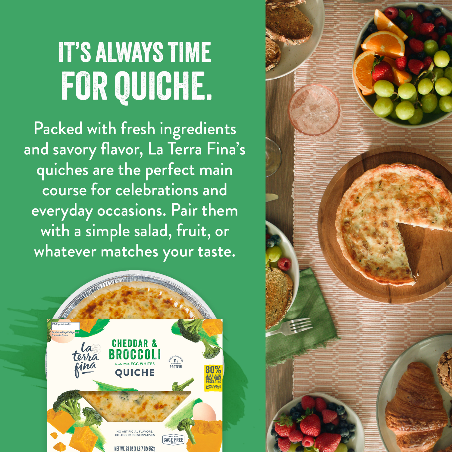 slide 3 of 6, La Terra Fina Cheddar & Broccoli Quiche 23 oz, 23 oz