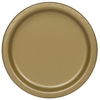 slide 1 of 1, Unique Industries Disposable Paper Plates - Gold, 16 ct, 9 ft
