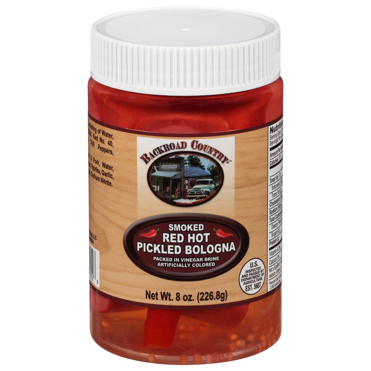 slide 2 of 13, Backroad Country Smoked Red Hot Pickled Bologna 8 oz, 8 oz