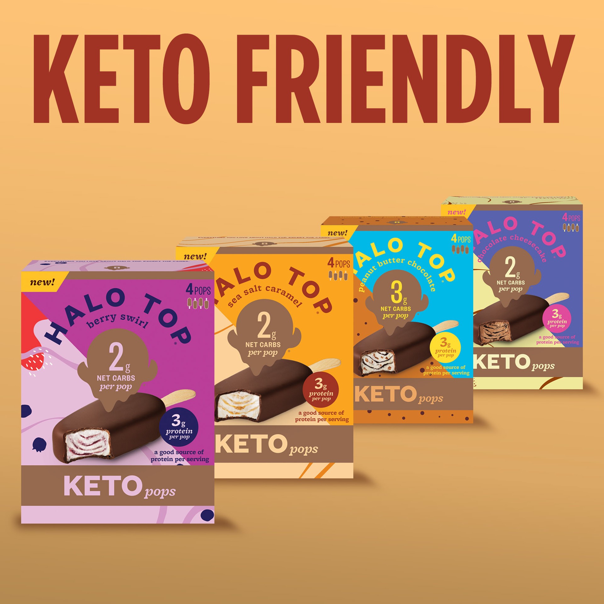 slide 4 of 5, Halo Top Keto Sea Salt Caramel Frozen Dessert Pops, 4 Pack, 10.60 fl oz