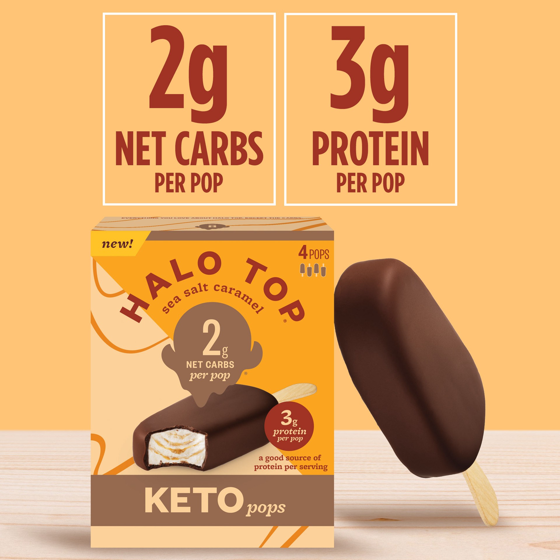 slide 3 of 5, Halo Top Keto Sea Salt Caramel Frozen Dessert Pops, 4 Pack, 10.60 fl oz