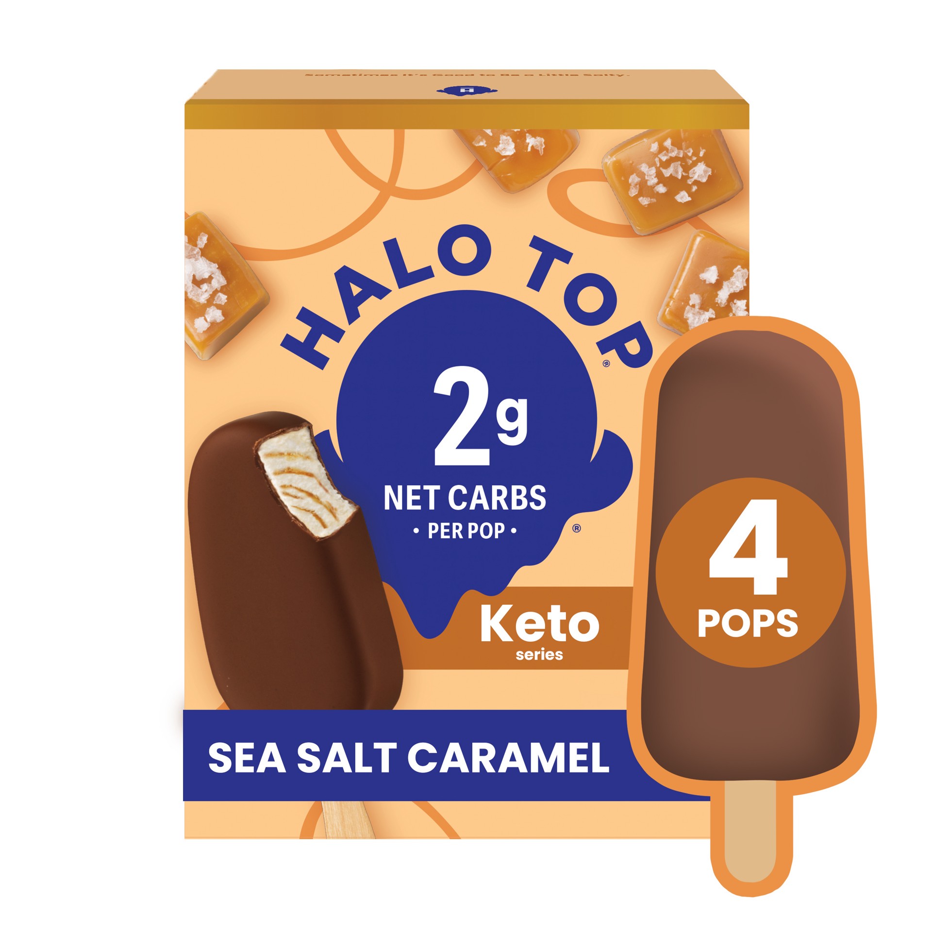 slide 1 of 5, Halo Top Keto Sea Salt Caramel Frozen Dessert Pops, 4 Pack, 10.60 fl oz