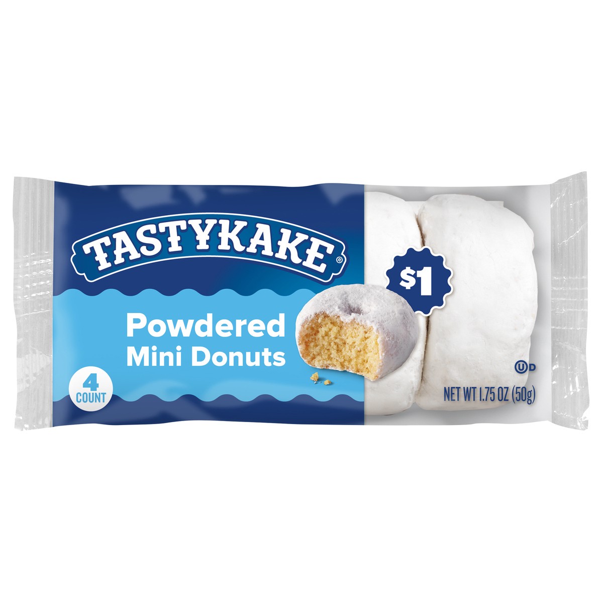 slide 9 of 13, Tastykake Powdered Sugar Mini Donuts, Portable Powdered Donuts, 2 oz, 4 Count, 4 ct