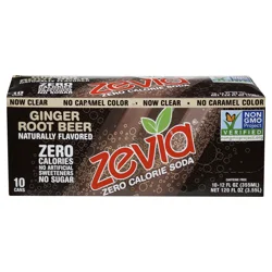 Zevia Zero Calorie Soda Ginger Rootbeer - 10 ct