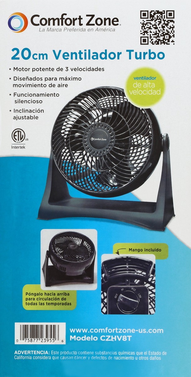 slide 3 of 4, Comfort Zone High Velocity Turbo Fan - Black, 8 in