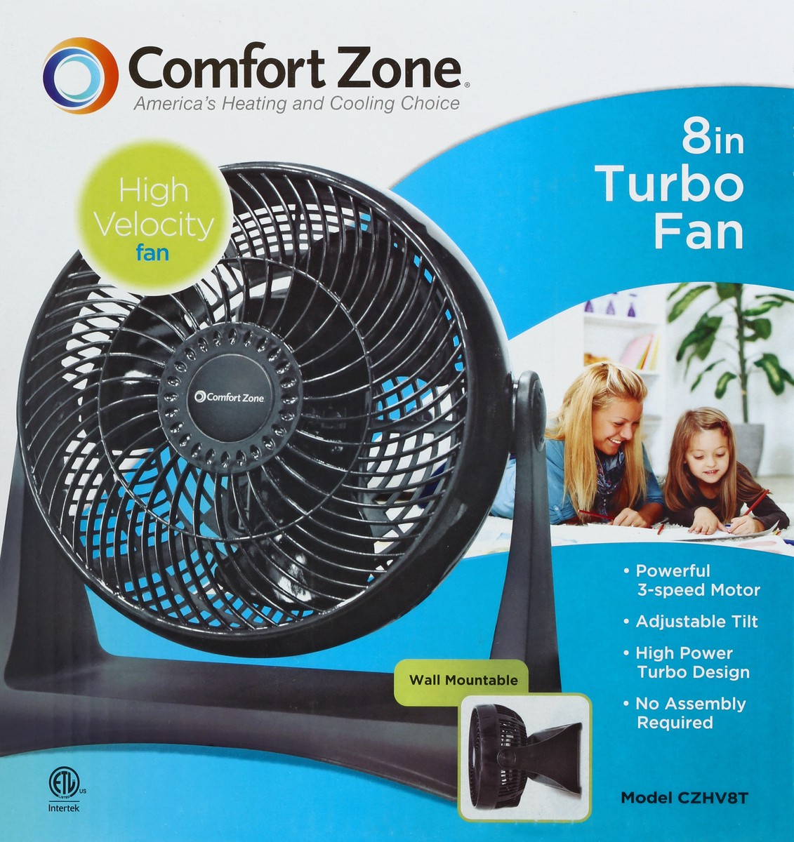 slide 4 of 4, Comfort Zone High Velocity Turbo Fan - Black, 8 in