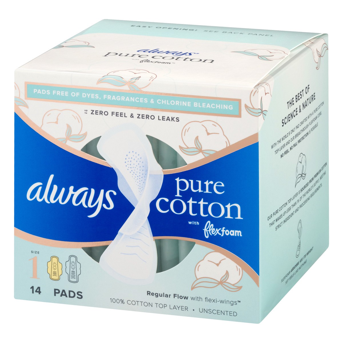 slide 8 of 9, Always Pure Cotton With Wings Size 1 Regular Unscented, 14 ct