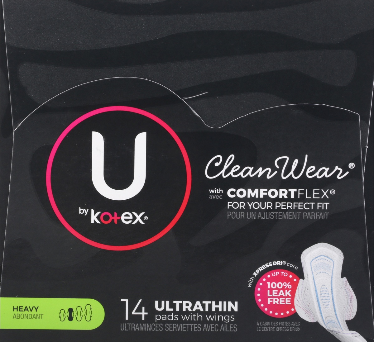 slide 9 of 9, U by Kotex CleanWear Ultra Thin Feminine Pads with Wings, Heavy Absorbency, 14 Count, 14 each