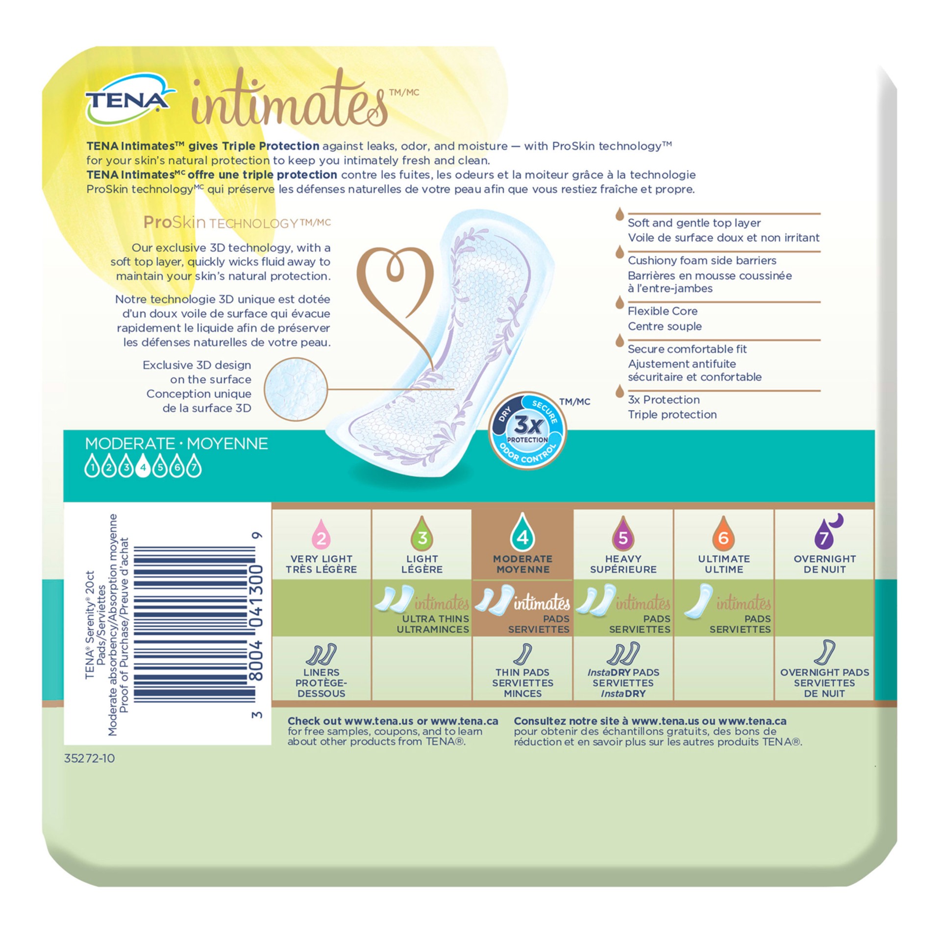 slide 4 of 4, Tena Intimates Moderate Regular Incontinence Pad for Women, 20 Count, 20 ct