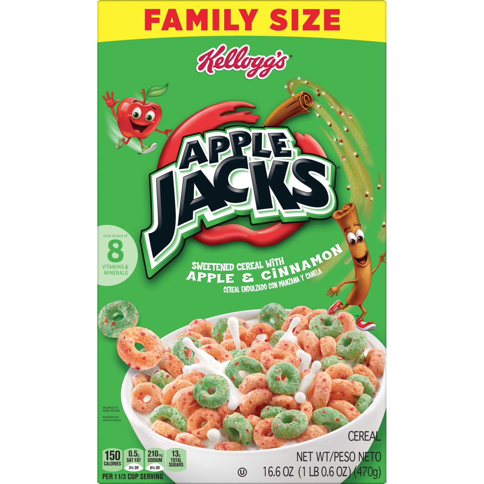 slide 3 of 5, Apple Jacks Kellogg's Apple Jacks Breakfast Cereal, Kids Cereal, Family Breakfast, Family Size, Original, 16.6oz Box (1 Box), 16.6 oz