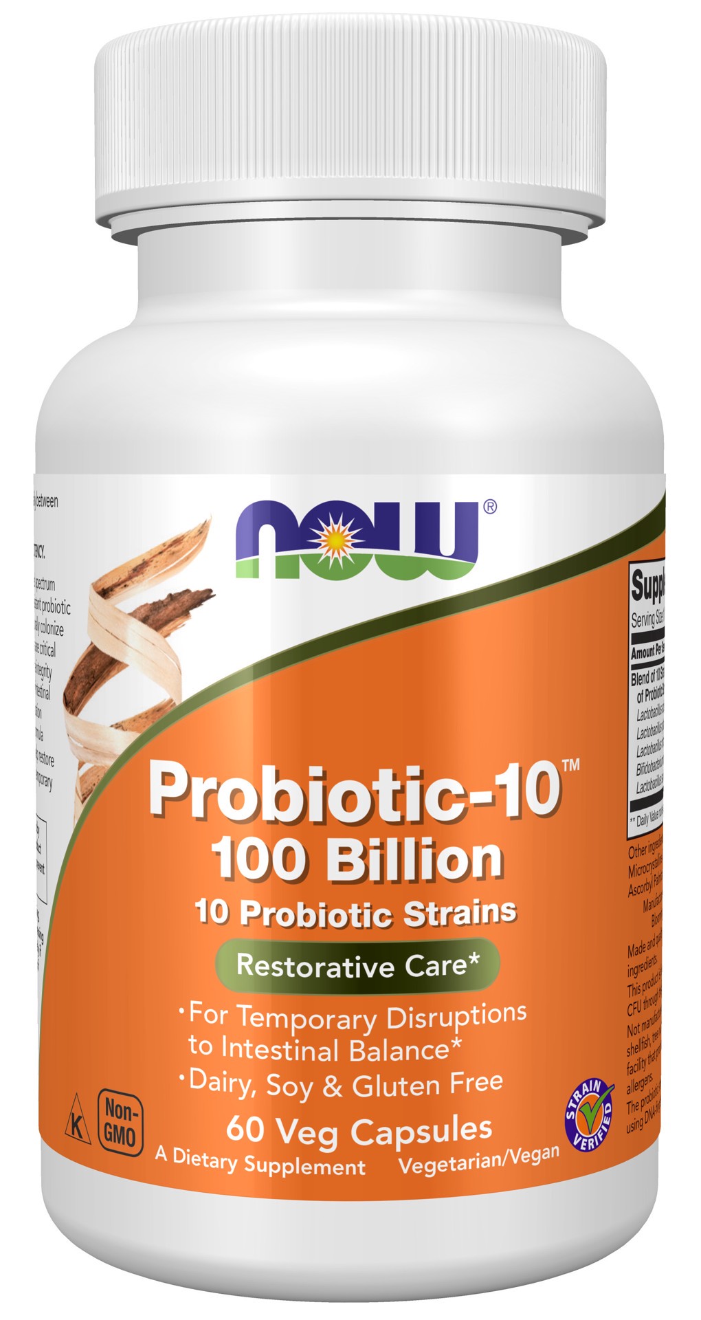 slide 1 of 4, NOW Probiotic-10™ 100 Billion - 60 Veg Capsules, 60 ct