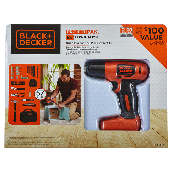 slide 1 of 1, BLACK+DECKER Black + Decker Max 8-Volt Cordless Lithium Drill Project Kit, 1 ct