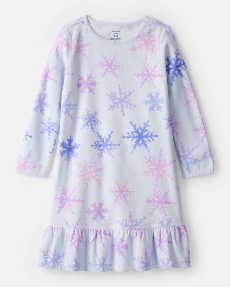 slide 1 of 2, Carter's Girls Snowflake Print Fleece Long-Sleeve Loose Fit Night Gown - Blue Blue 6-7, 1 ct