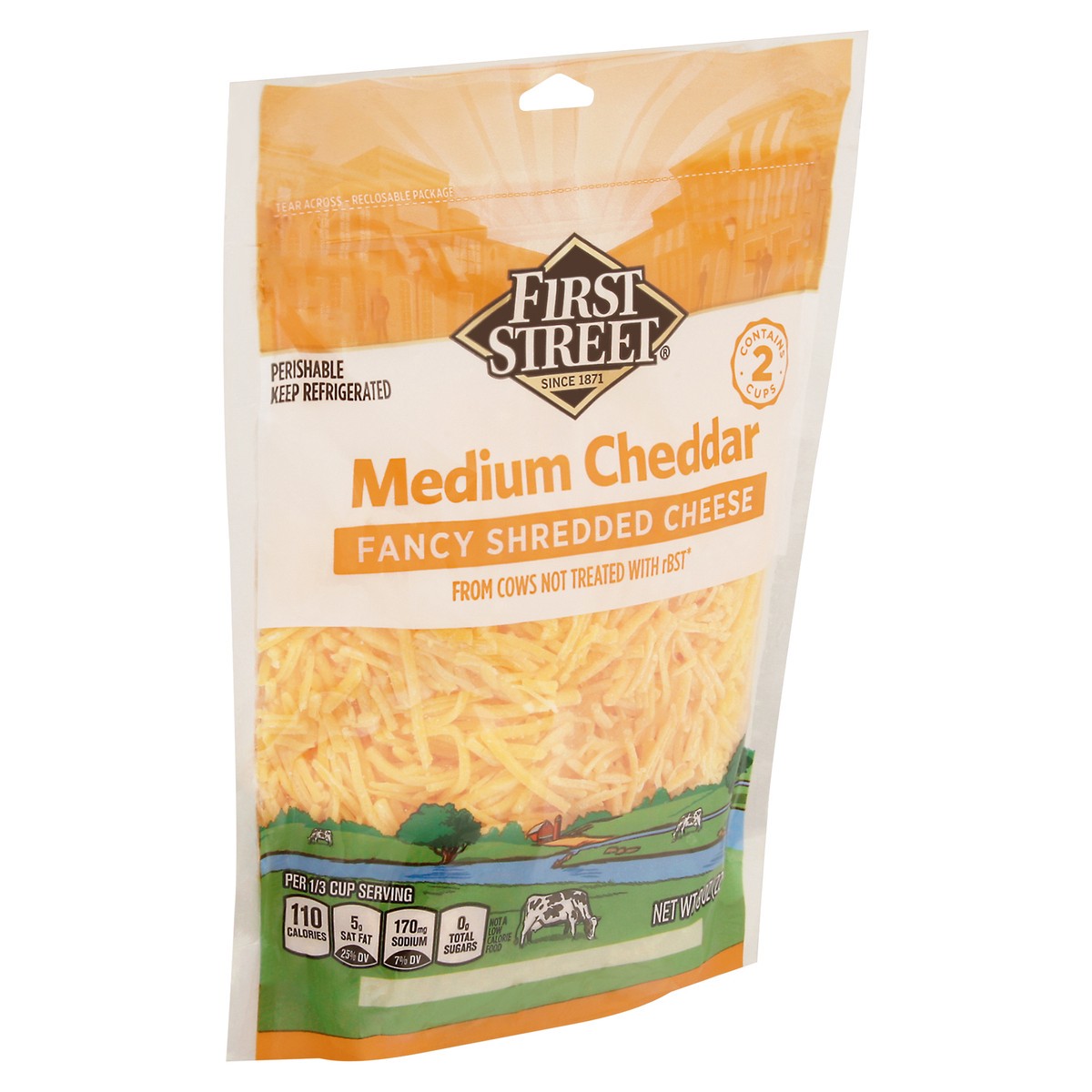 slide 10 of 13, First Street Medium Cheddar Fancy Shred, 8 oz
